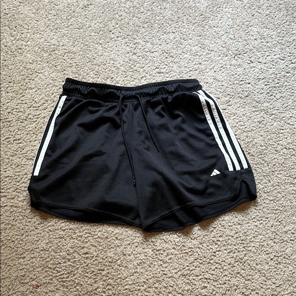 Adidas Black and White Athletic Shorts with Signature Stripes